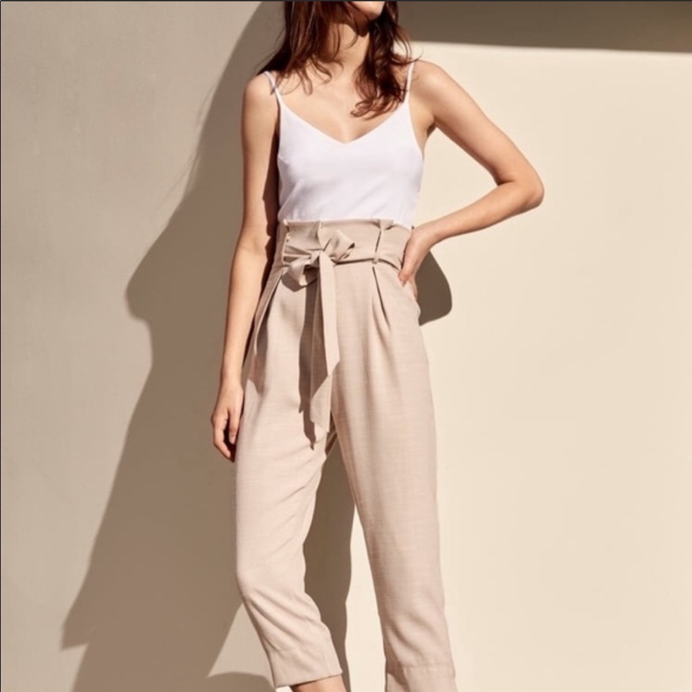 LEITH Tan and White Color-block Jumpsuit with Tie